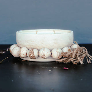 3 Wick Round Beaded Pottery Bowl Candle with Tassel
