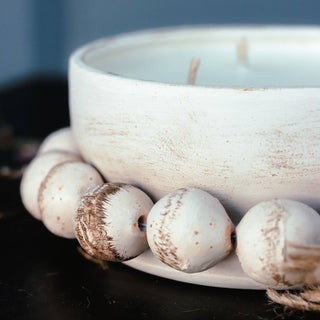3 Wick Round Beaded Pottery Bowl Candle with Tassel
