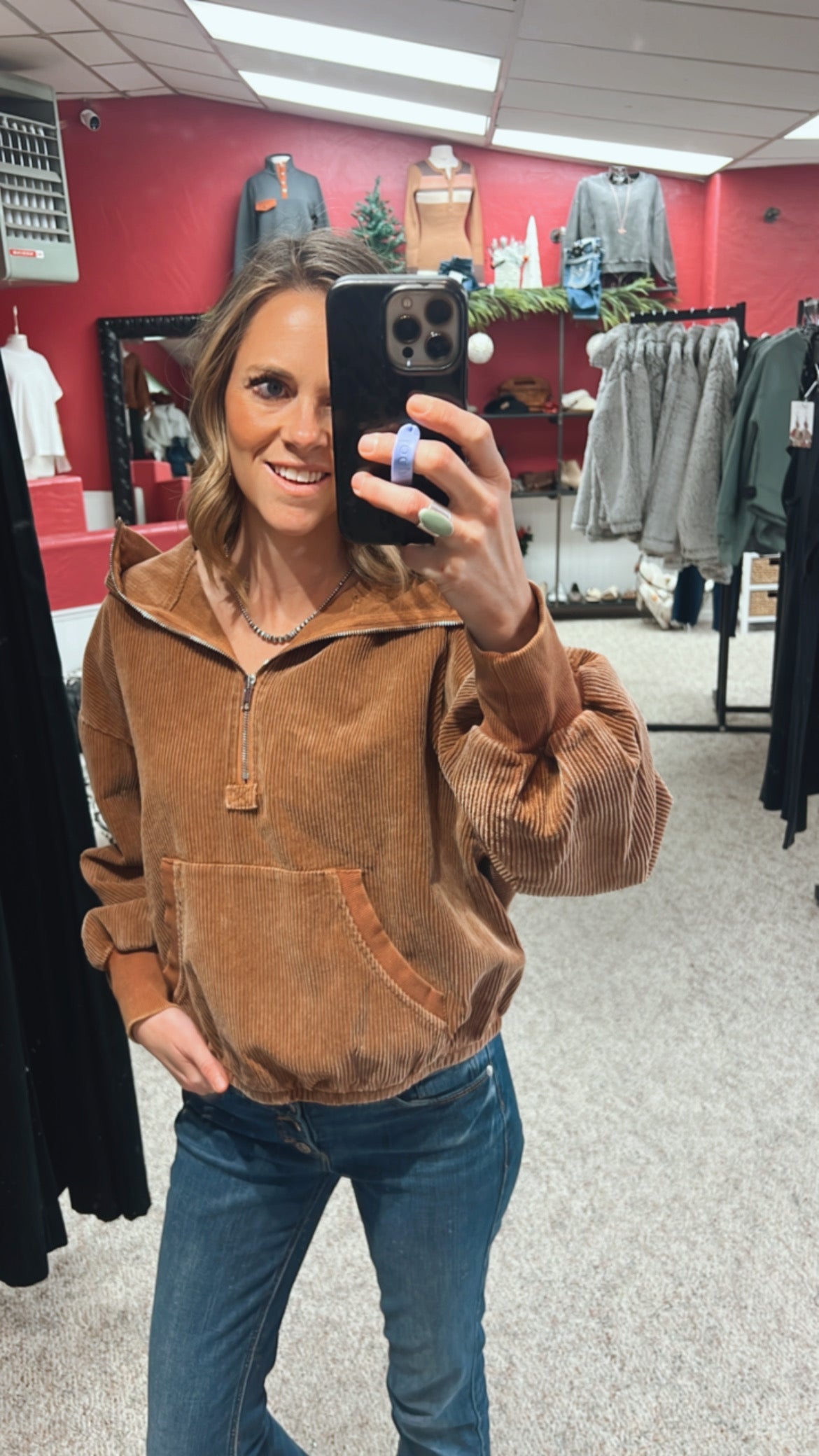 Liam Company Matty Corduroy Hoodie Chestnut Large