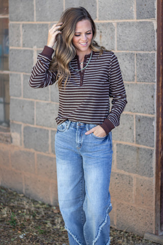 Aeris Top- Brown/Ivory Stripe