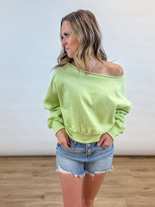 Alina Off The Shoulder Pullover- Lime