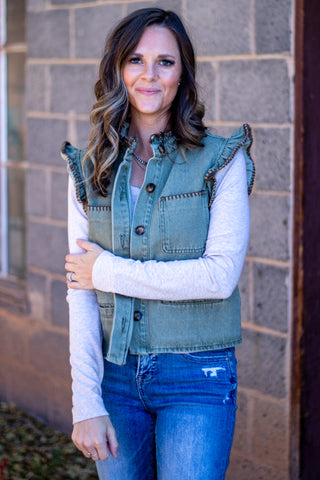 Annika Ruffle Button Vest
