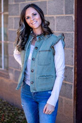 Annika Ruffle Button Vest