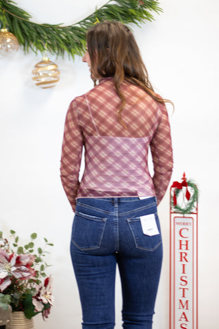 Better Together Plaid Mesh Top
