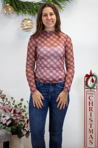 Better Together Plaid Mesh Top