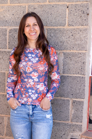 Brinkley Floral Mesh Long Sleeve Top