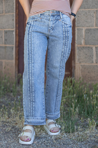 Char Saige Pleat Barrel Jean by SAIGE — front view