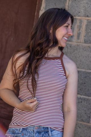Corrie Striped Tank- Brown/White