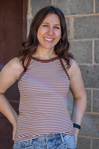 Corrie Striped Tank- Brown/White