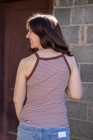 Corrie Striped Tank- Brown/White