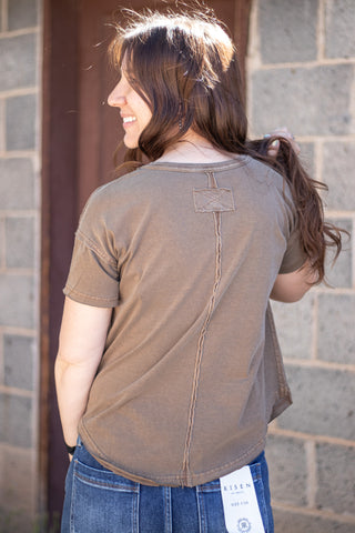 Corrin Exposed Seam Top- Brown