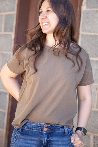 Corrin Exposed Seam Top- Brown