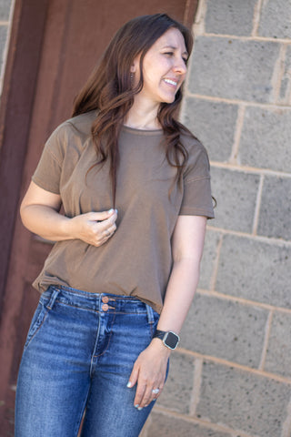 Corrin Exposed Seam Top- Brown