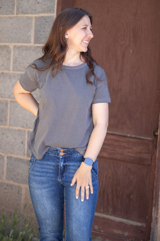 Corrin Exposed Seam Top- Charcoal
