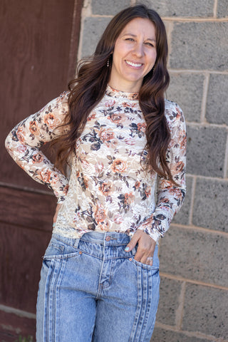 Cynthia Floral Lace Mesh Top