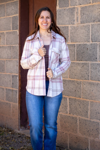 Cassian Shirt-Mauve Tan Plaid