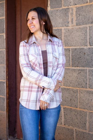 Cassian Shirt-Mauve Tan Plaid