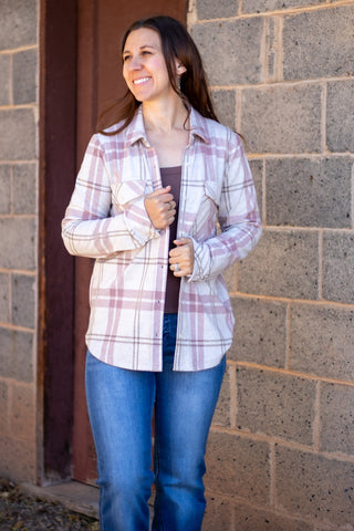 Cassian Shirt-Mauve Tan Plaid