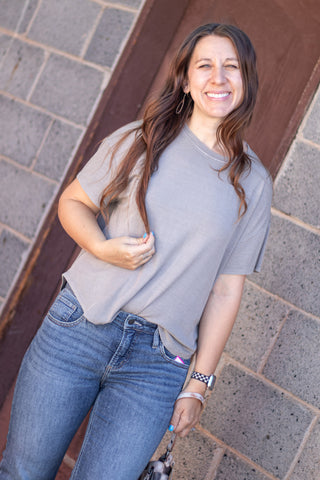 Emilee Ribbed Top- Grey Brown