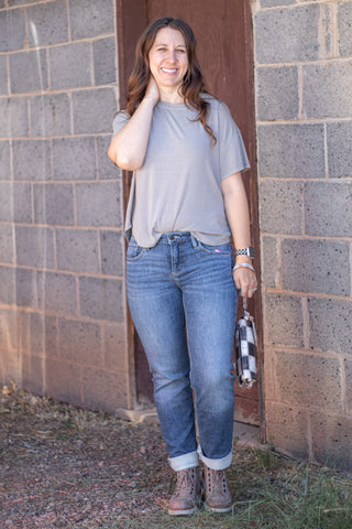 Emilee Ribbed Top- Grey Brown