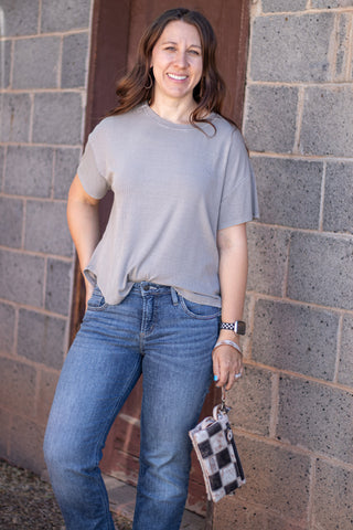 Emilee Ribbed Top- Grey Brown