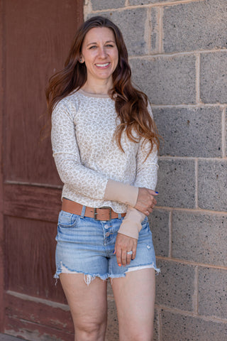 Easy Does It Floral Waffle Knit Top- Taupe/Ivory