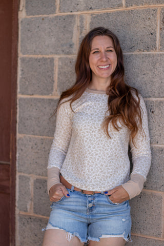 Easy Does It Floral Waffle Knit Top- Taupe/Ivory