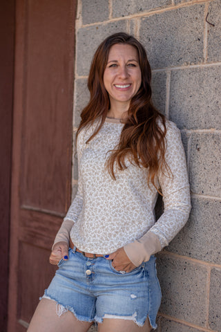 Easy Does It Floral Waffle Knit Top- Taupe/Ivory