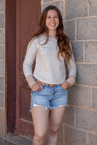 Easy Does It Floral Waffle Knit Top- Taupe/Ivory