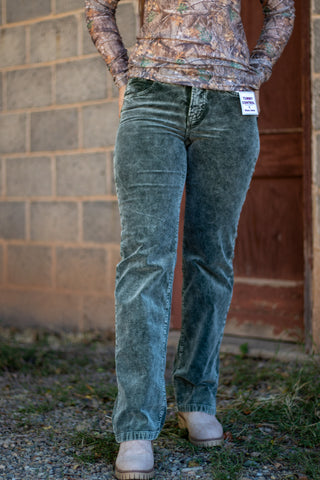 Ella Straight Corduory Pant- Forest