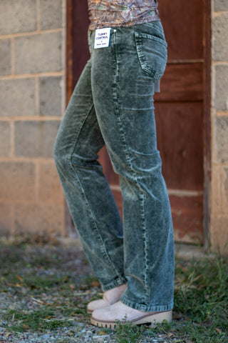 Ella Straight Corduory Pant- Forest