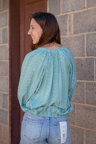 Go The Distance Eyelet Top- Sage Green