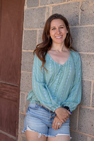 Go The Distance Eyelet Top- Sage Green