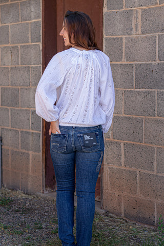 Go The Distance Eyelet Top- White