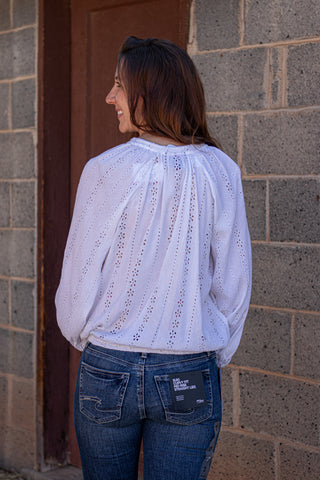 Go The Distance Eyelet Top- White