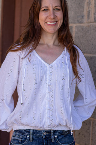 Go The Distance Eyelet Top- White