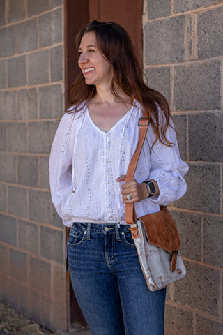 Go The Distance Eyelet Top- White