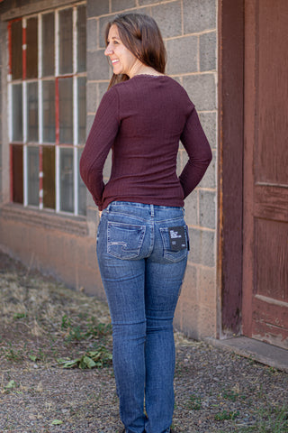 Happy Thoughts Lace Edge Top- Bordeaux