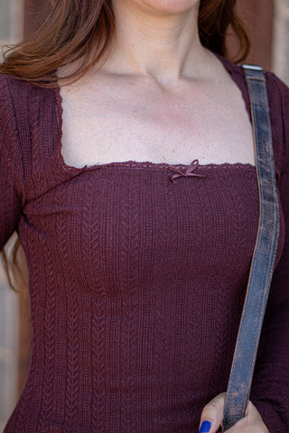 Happy Thoughts Lace Edge Top- Bordeaux