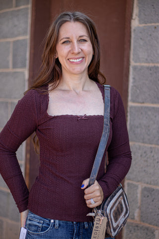 Happy Thoughts Lace Edge Top- Bordeaux