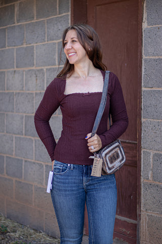 Happy Thoughts Lace Edge Top- Bordeaux