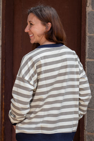 Harper Stripe Pullover- Olive/ Navy
