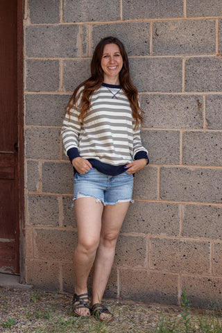 Harper Stripe Pullover- Olive/ Navy