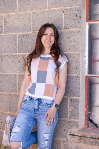 Here We Are Checkered Tee