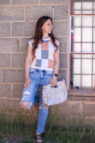 Here We Are Checkered Tee