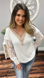 Happy To See You Lace Sleeve Top