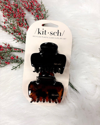 Recycled Plastic Medium Puffy Claw Clips 2pc Set- Black/Tort