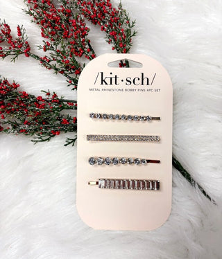 Medal Rhinestone Assorted Bobby Pins 4pc Set- Gold