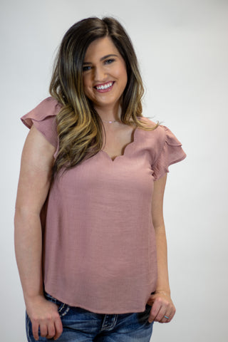 The Next Time Scalloped Top- Blush