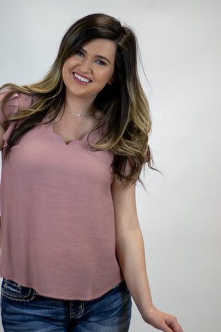 The Next Time Scalloped Top- Blush